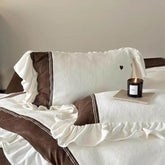 Velvet Heart Embroidery Ruffle Bedding Set - Chocolate Brown